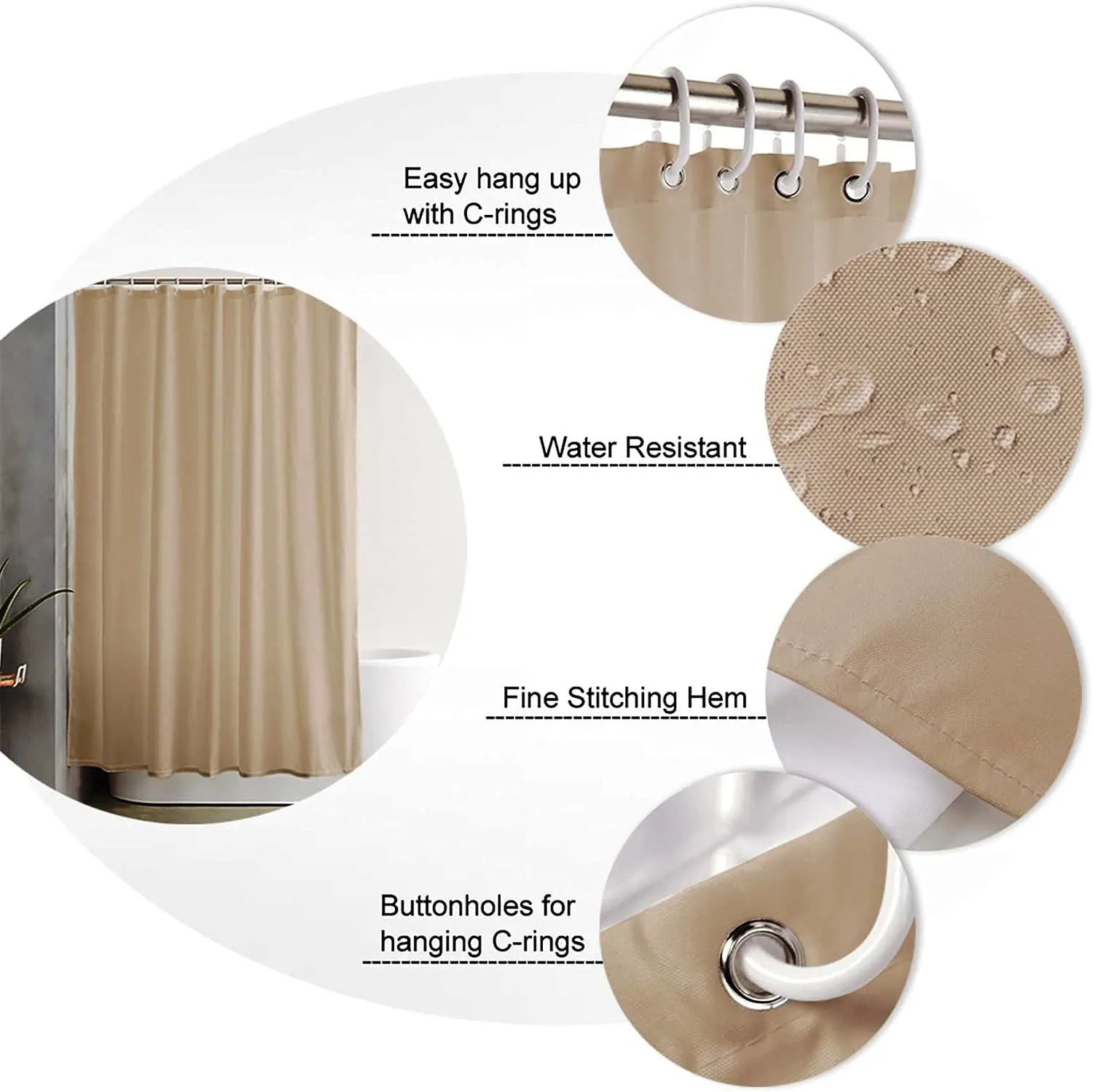 1 PC Waterproof Shower Curtain-Light Brown