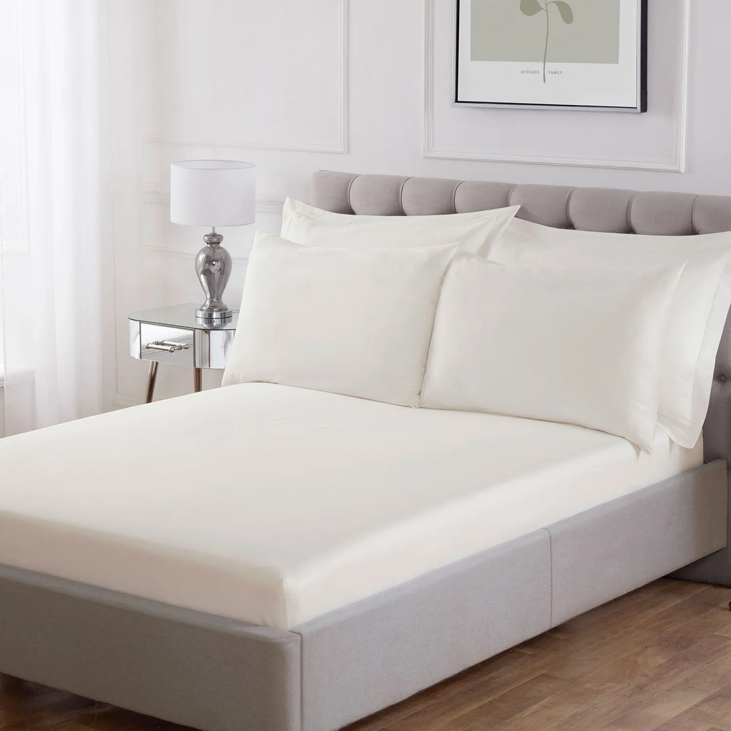 100% Cotton 400TC Ivory Deep Fitted Sheet