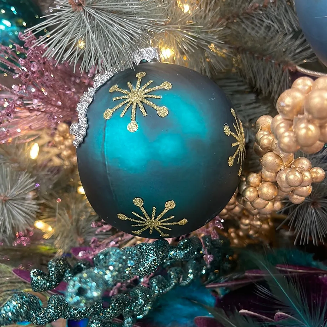 4''X3.5''X4.5'' Ornate Pearl Teal Glass Ornament | LC