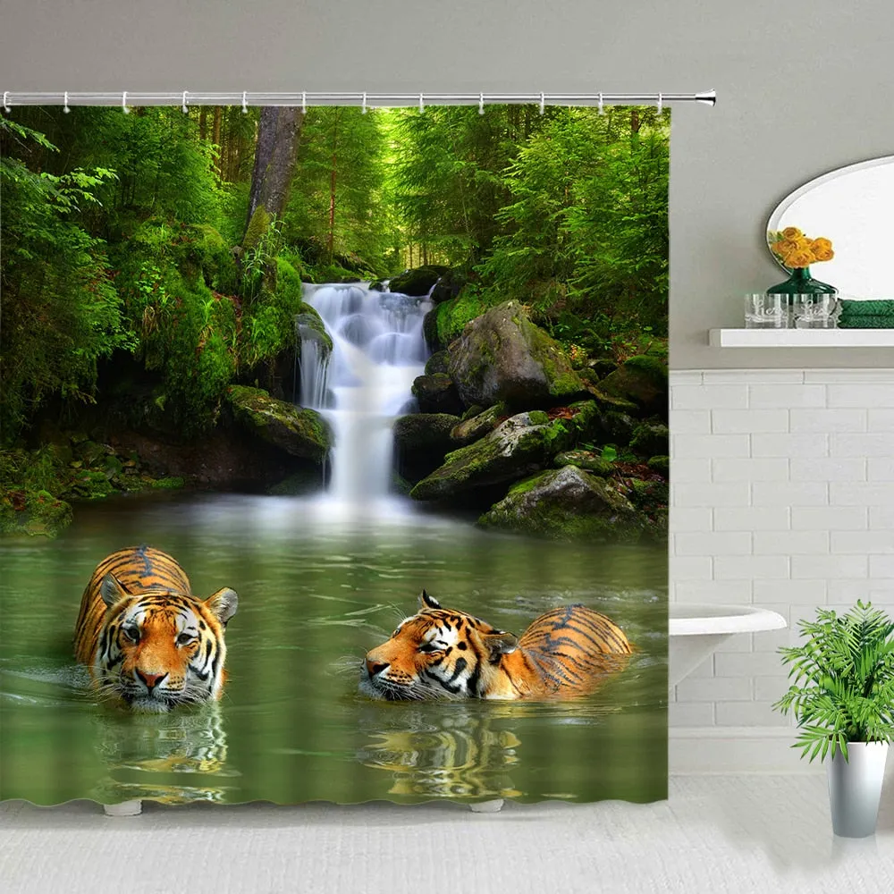 African Leopard Lion Tiger Shower Curtain