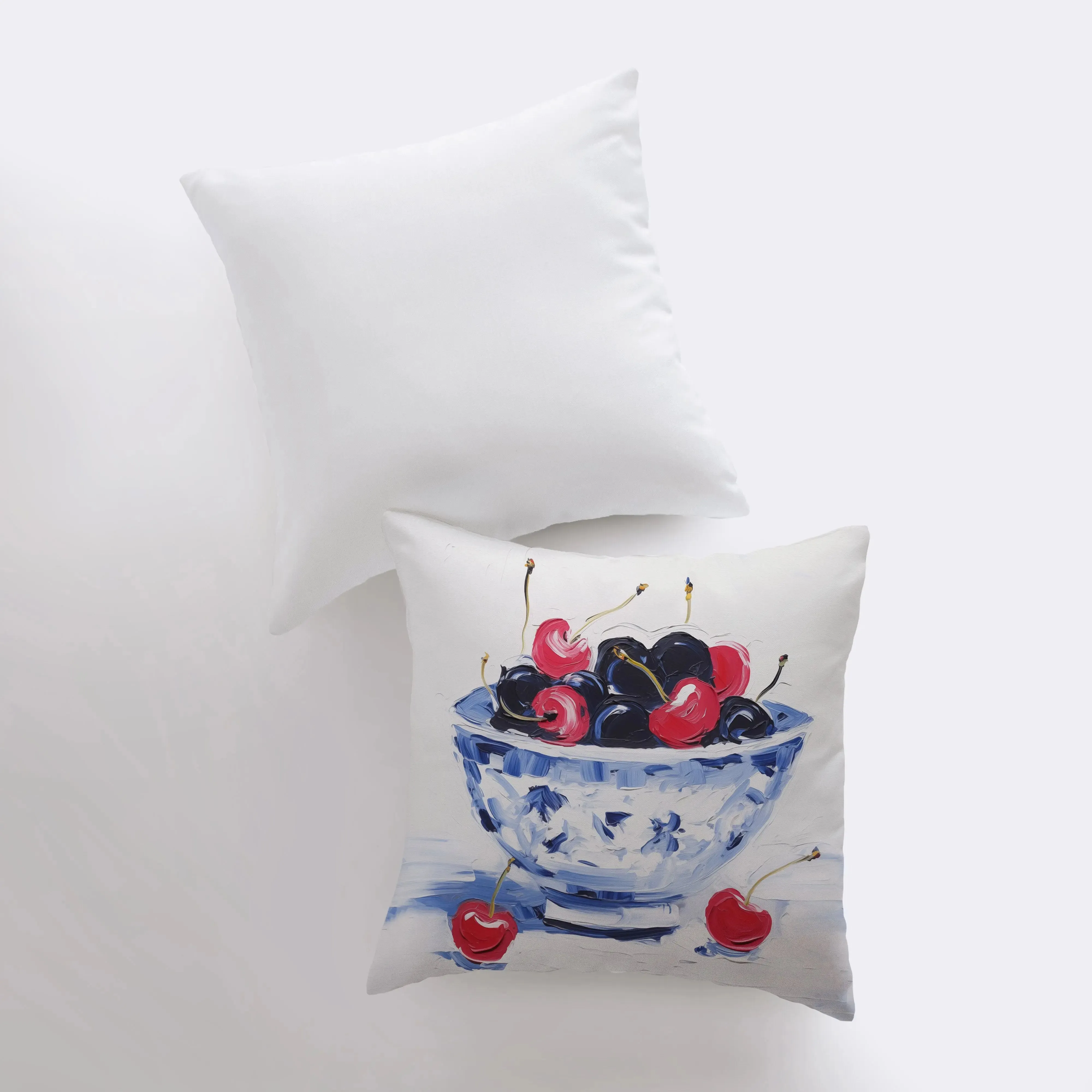 Black and Red Cherry Bowl | Gouache Painting | Food Pillow | Fruit | Still Life | Throw Pillow | Home Decor | Gift for Her | Pillow Cover
