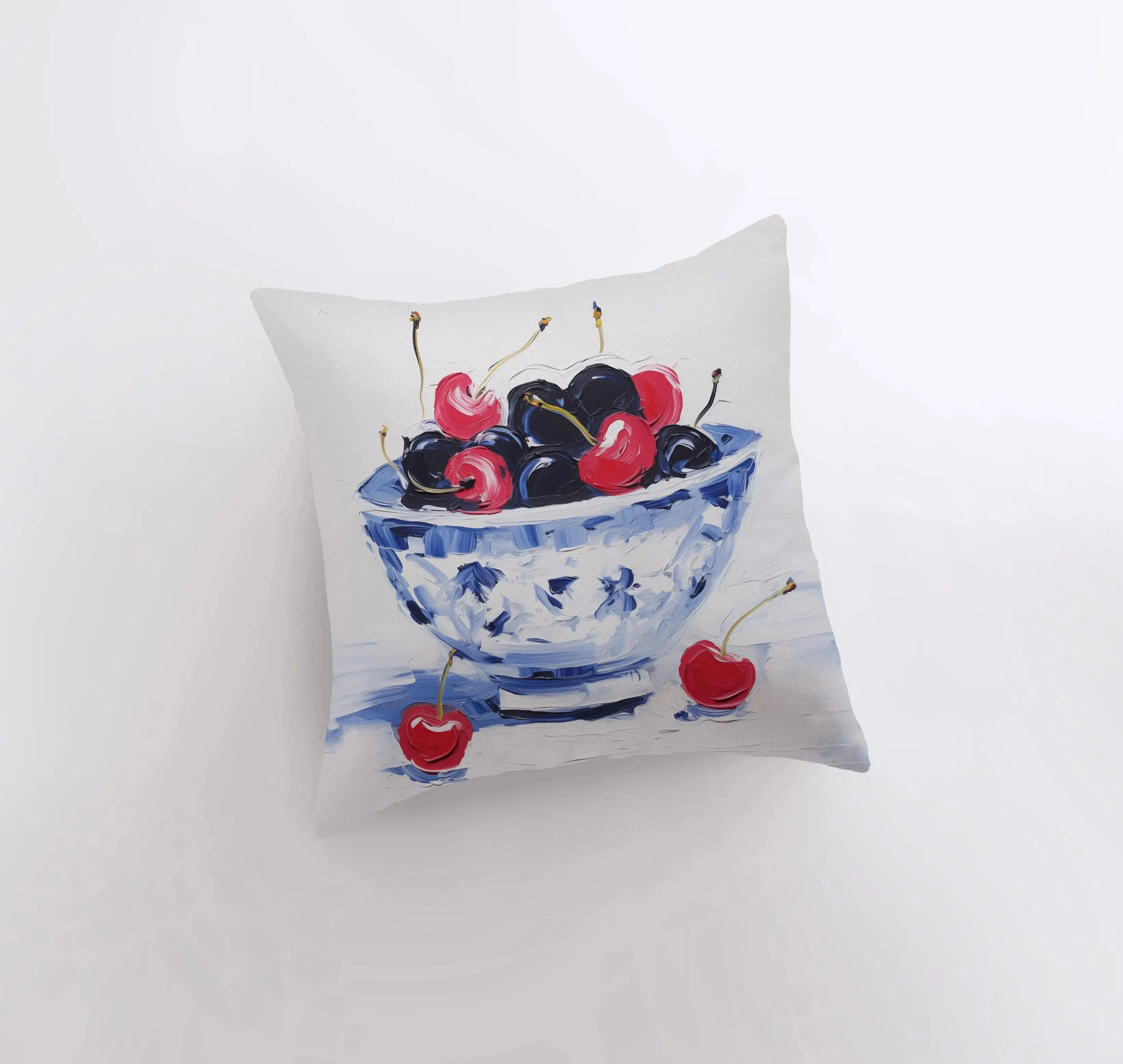Black and Red Cherry Bowl | Gouache Painting | Food Pillow | Fruit | Still Life | Throw Pillow | Home Decor | Gift for Her | Pillow Cover