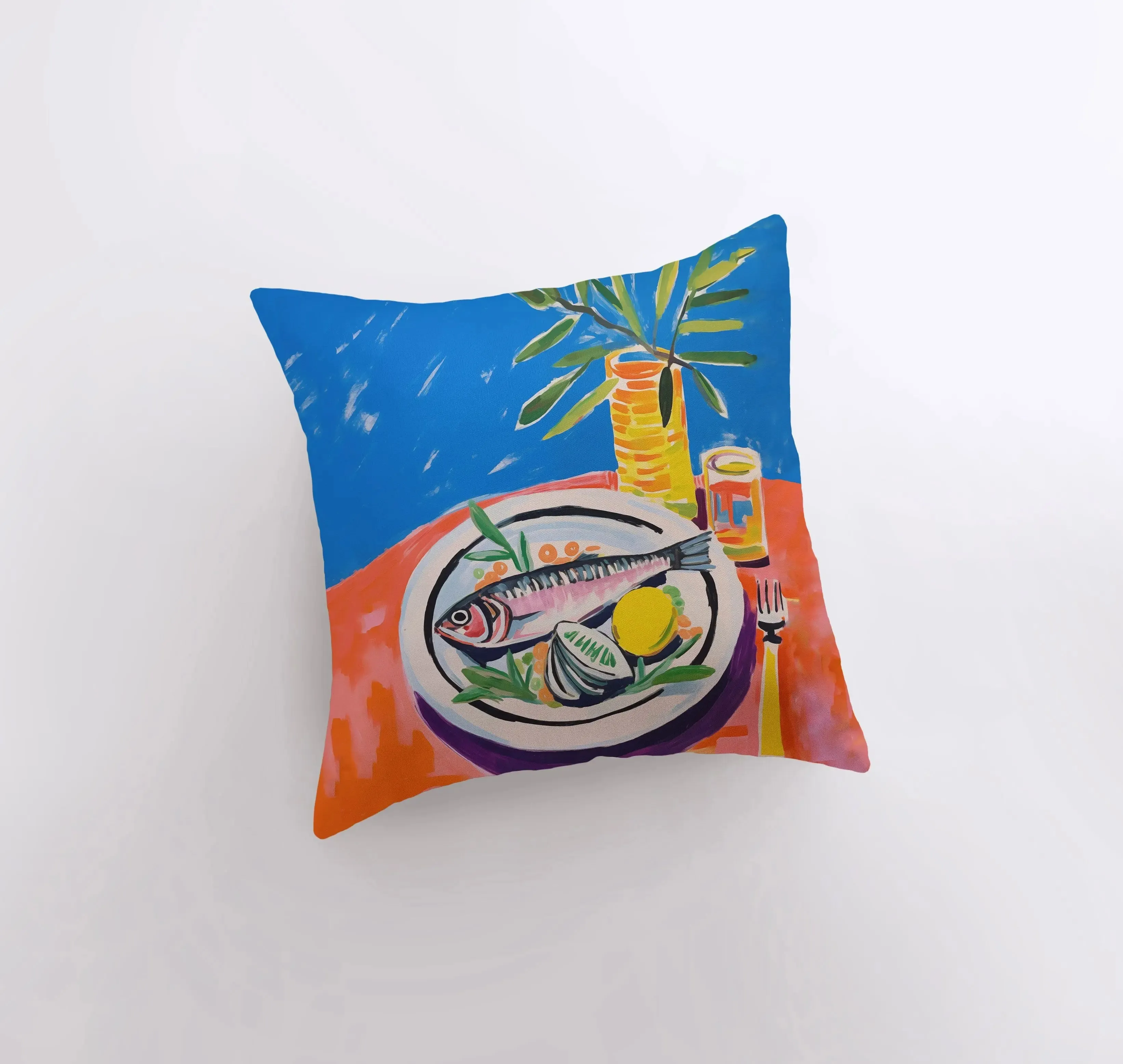 Bright Sardine | Gouache Painting | Seafood | Food Pillow | Abstract Still Life | Throw Pillow | Home Decor | Gift for Her | Pillow Cover
