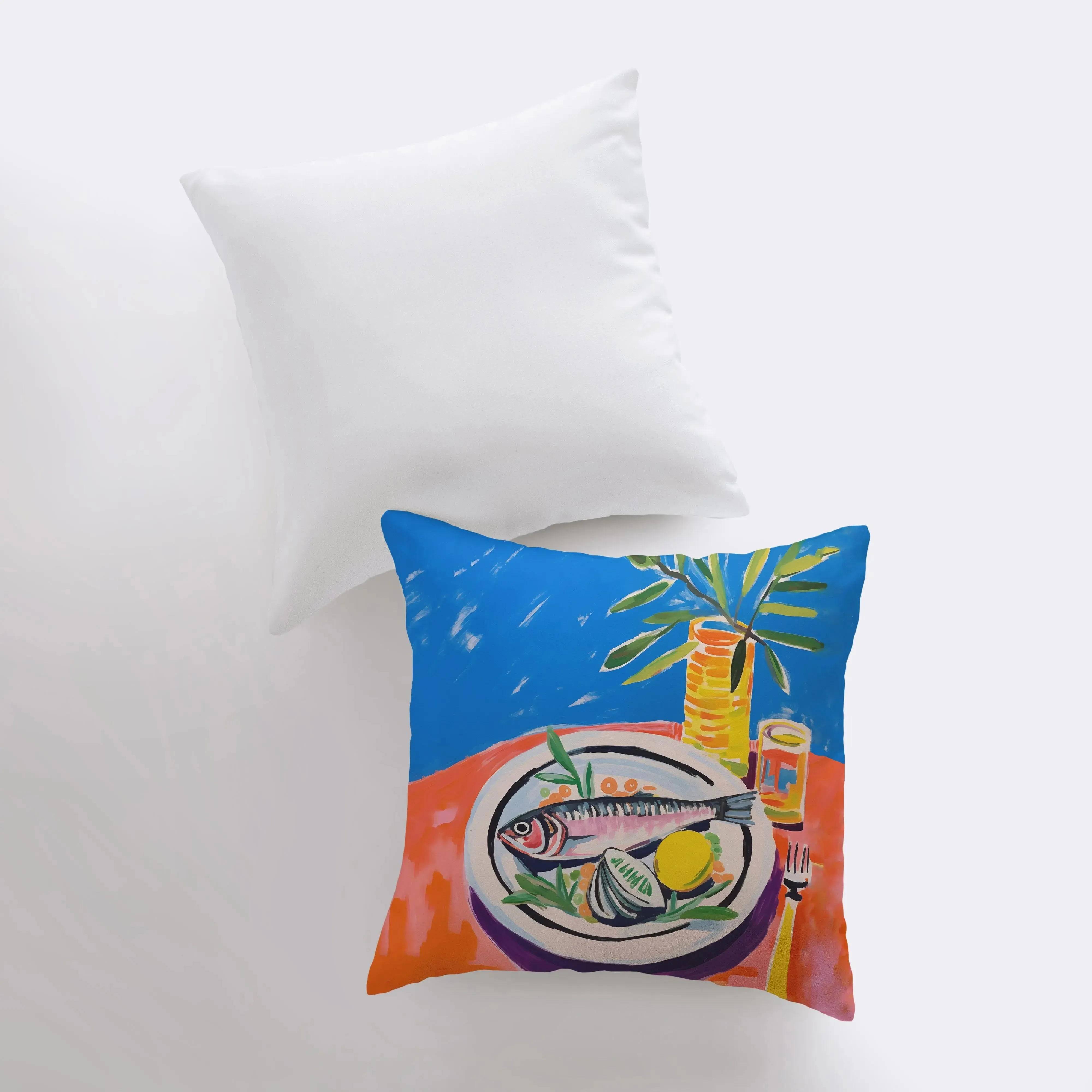 Bright Sardine | Gouache Painting | Seafood | Food Pillow | Abstract Still Life | Throw Pillow | Home Decor | Gift for Her | Pillow Cover