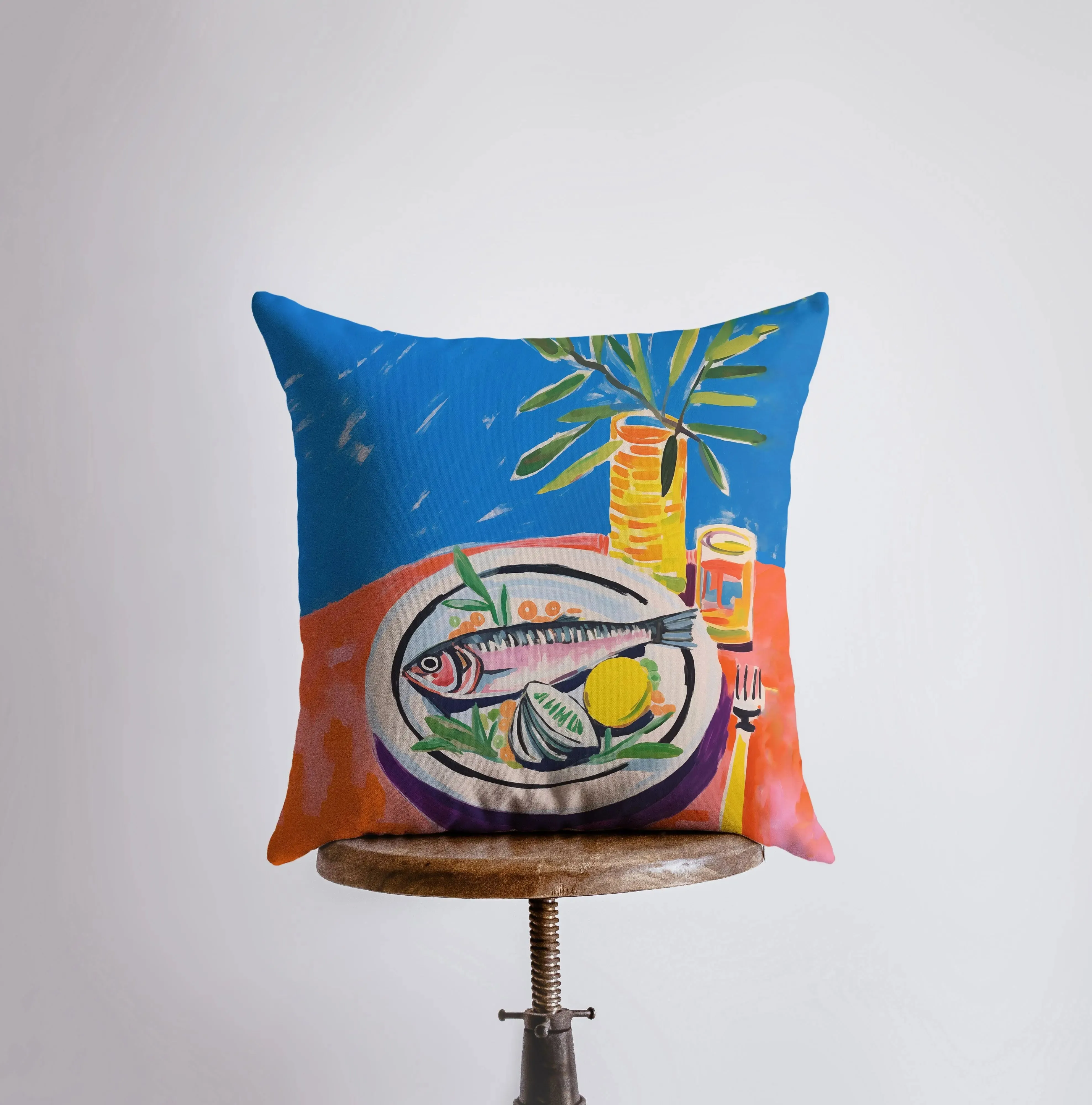 Bright Sardine | Gouache Painting | Seafood | Food Pillow | Abstract Still Life | Throw Pillow | Home Decor | Gift for Her | Pillow Cover