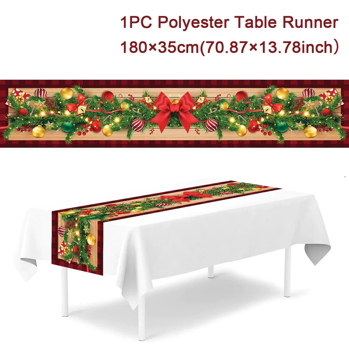 Christmas Polyester Table Runner Merry Christmas Decoration For Home 2023 Xmas Gifts Navidad Noel New Year 2024 Natal Tablecloth