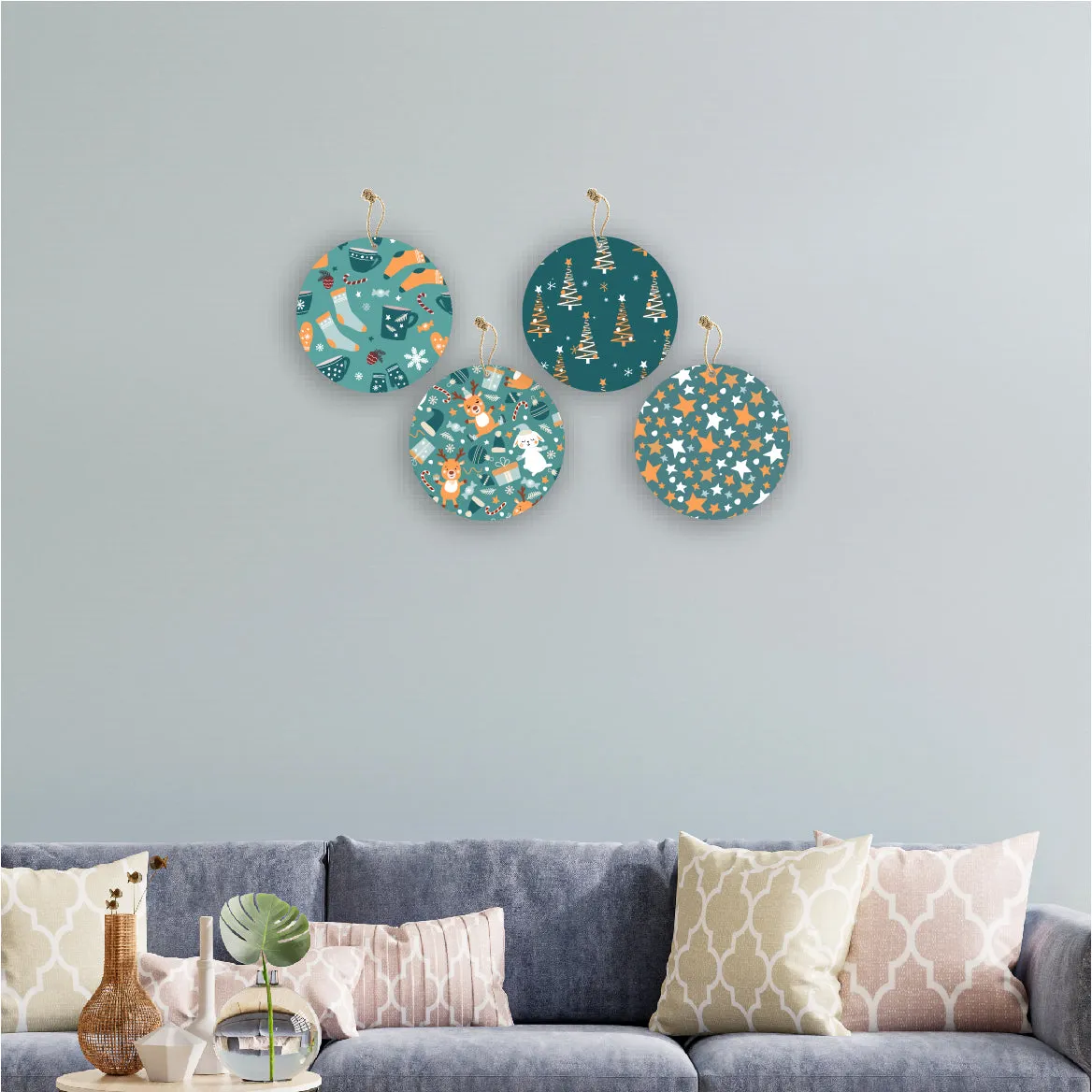 Christmas Theme Printed Wooden Wall Hanging Home Decorations House Living Room