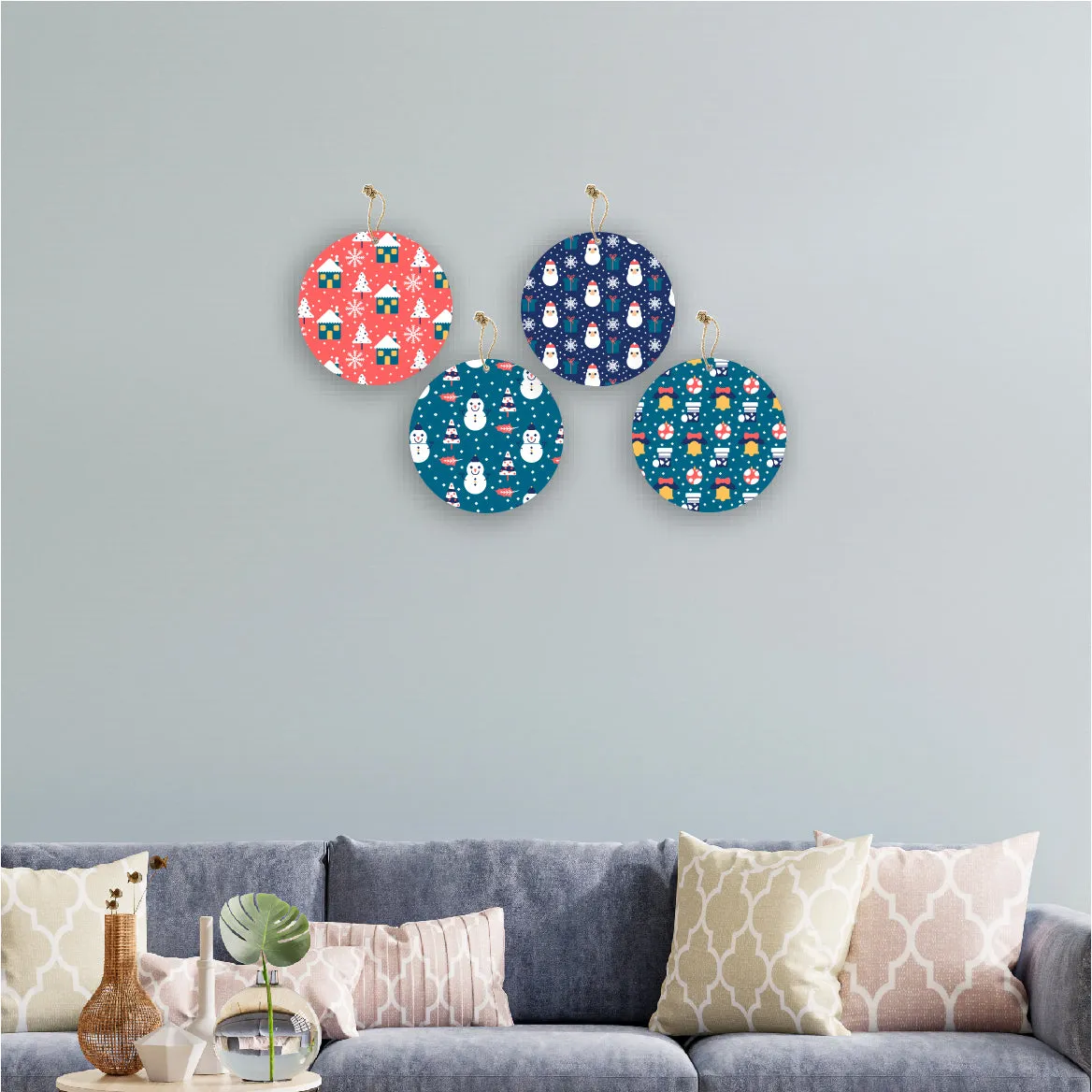 Christmas Theme Printed Wooden Wall Hanging Home Decorations House Living Room