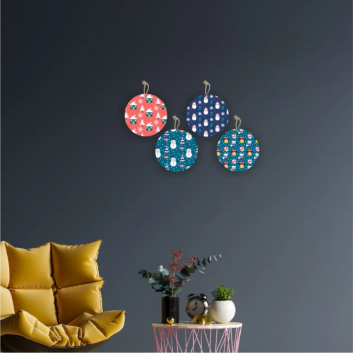 Christmas Theme Printed Wooden Wall Hanging Home Decorations House Living Room
