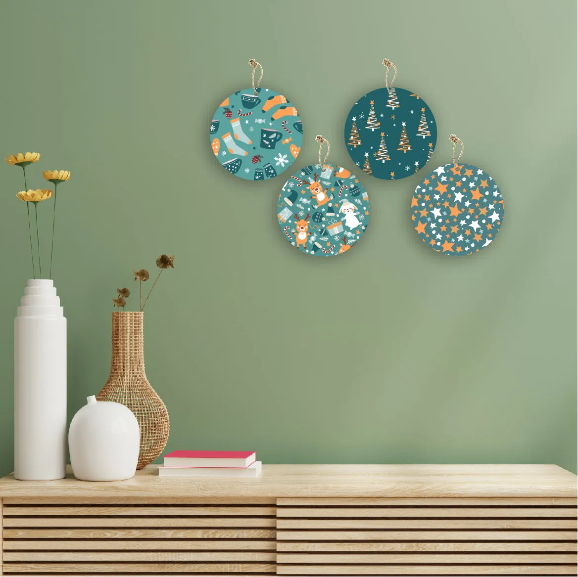 Christmas Theme Printed Wooden Wall Hanging Home Decorations House Living Room