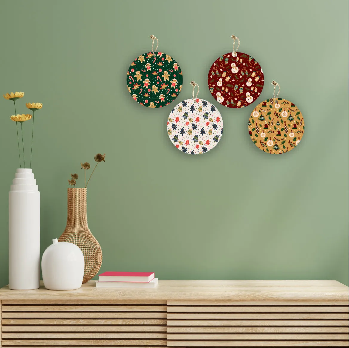Christmas Theme Printed Wooden Wall Hanging Home Decorations House Living Room