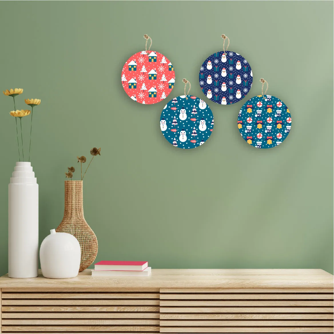 Christmas Theme Printed Wooden Wall Hanging Home Decorations House Living Room