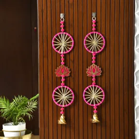 CraftVatika Diwali Decoration Items for Home Decor, Wall Hanging Latkans for Home Decoration, Handmade Lotus Pom Pom Latkan Toran for Home Wall Door Decoration, Diwali Deepawali Gifts (67 CM Height)