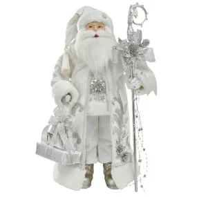 December Diamonds Santa & Friends 21" Silver Fabric Santa With Staff