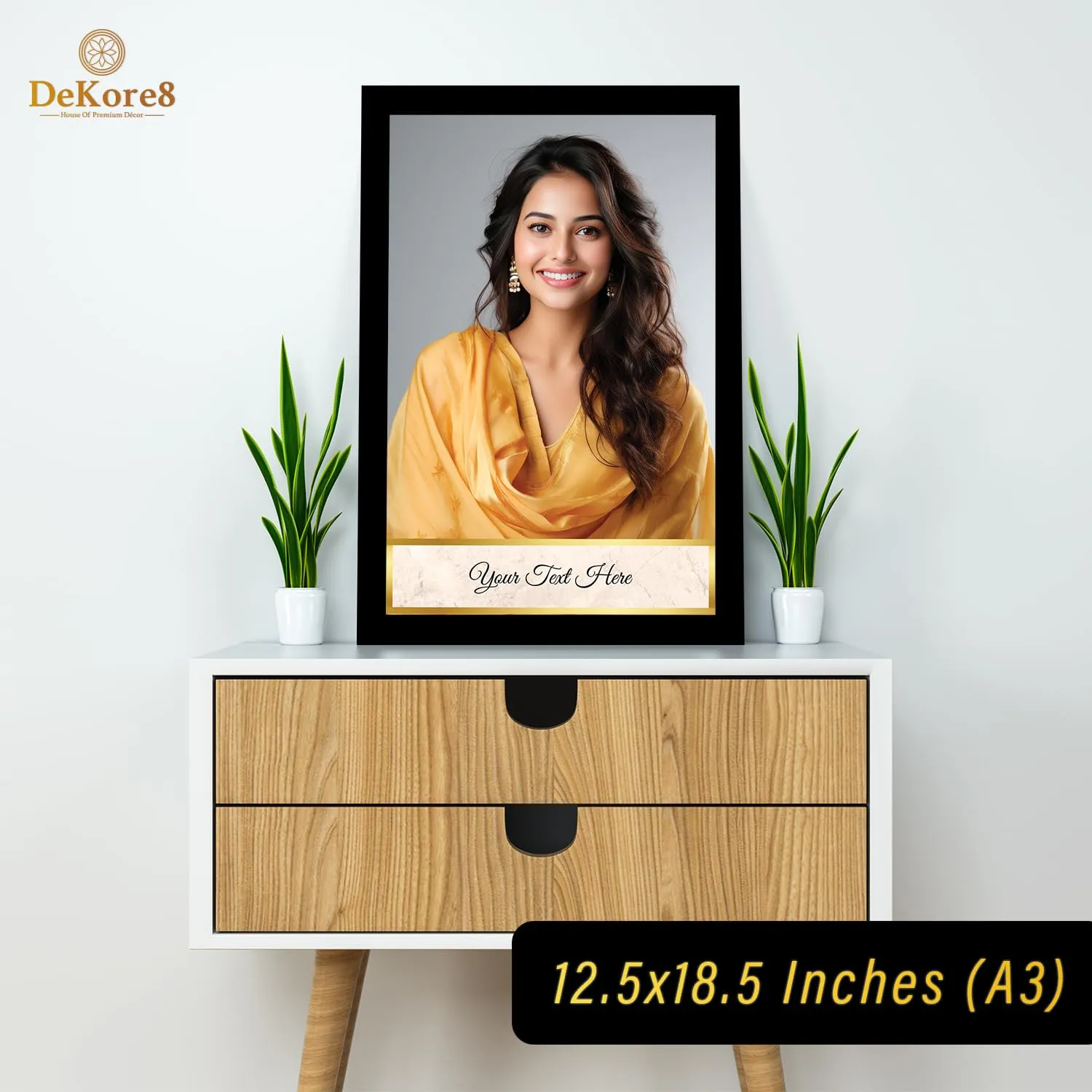 DeKore8 Premium Customized Photo Frames for Wall, Personalised Photo Frame with Photo Upload for Living Room, Bedroom, Gift Item, Portrait with Custom Message