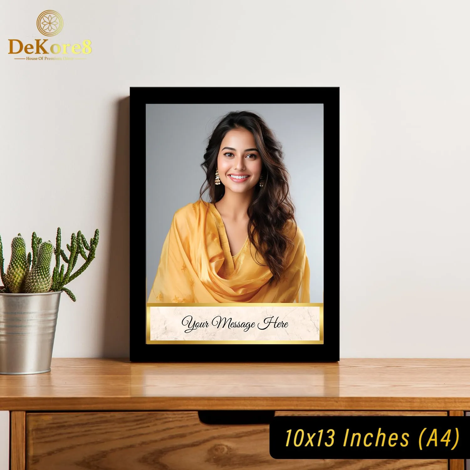 DeKore8 Premium Customized Photo Frames for Wall, Personalised Photo Frame with Photo Upload for Living Room, Bedroom, Gift Item, Portrait with Custom Message