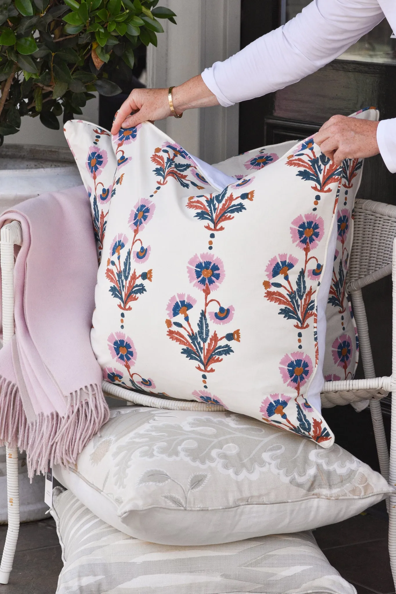 Dianthus Hand Block Pillow