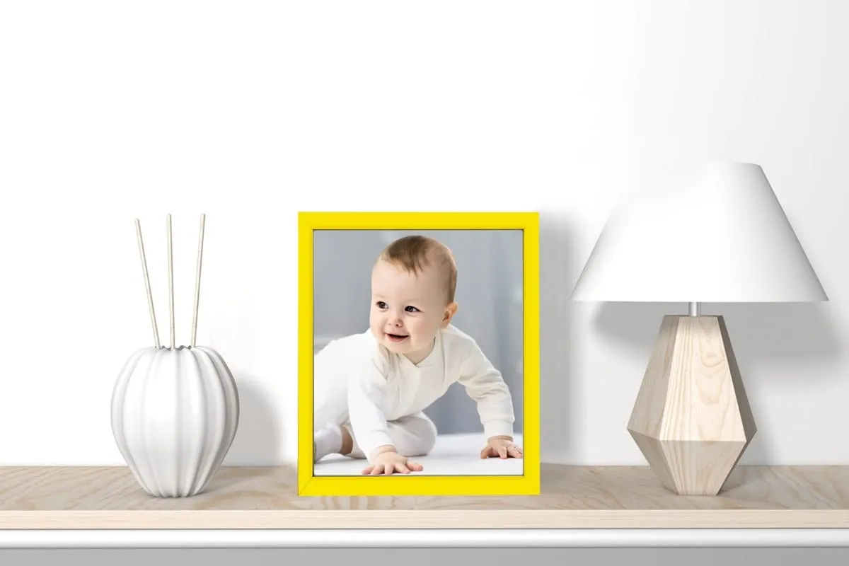 E-Art Synthetic Wood, unbreakable Plexi Glass and Mdf Yellow Color Table Top/Wall Hanging Photo Frames (6x8 inch)-pack of 2