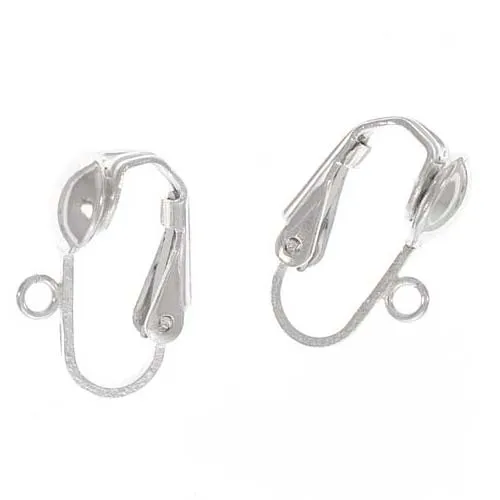 Earring Findings, Clip On Earrings with Loop 15mm, Sterling Silver (1 Pair)