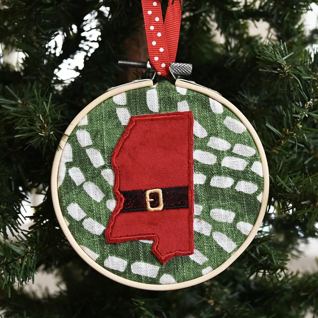 Embroidered Mississippi Santa Ornament