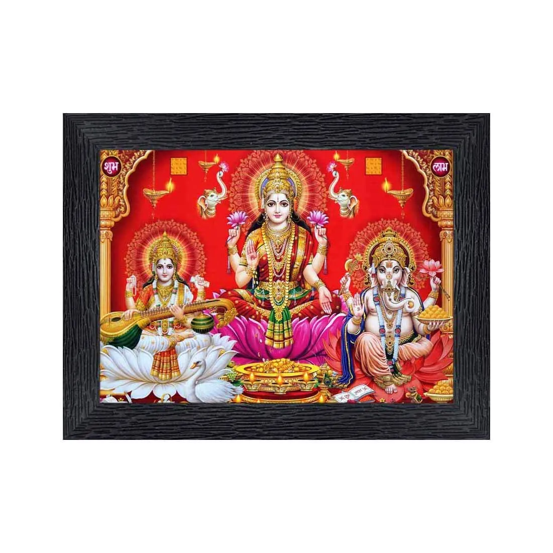 Generic PnF Diwali Puja (laxmiji, Ganeshji,Saraswatiji) Religious Wood Photo Frames with Acrylic Sheet (Glass) for Worship/Pooja(photoframe,Multicolour,8x6inch) 20140, Medium