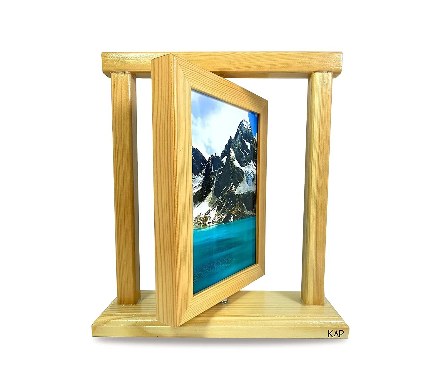 KAP Pinewood Rotating Photo Frame for Tabletop/Desk (5” X 7”)