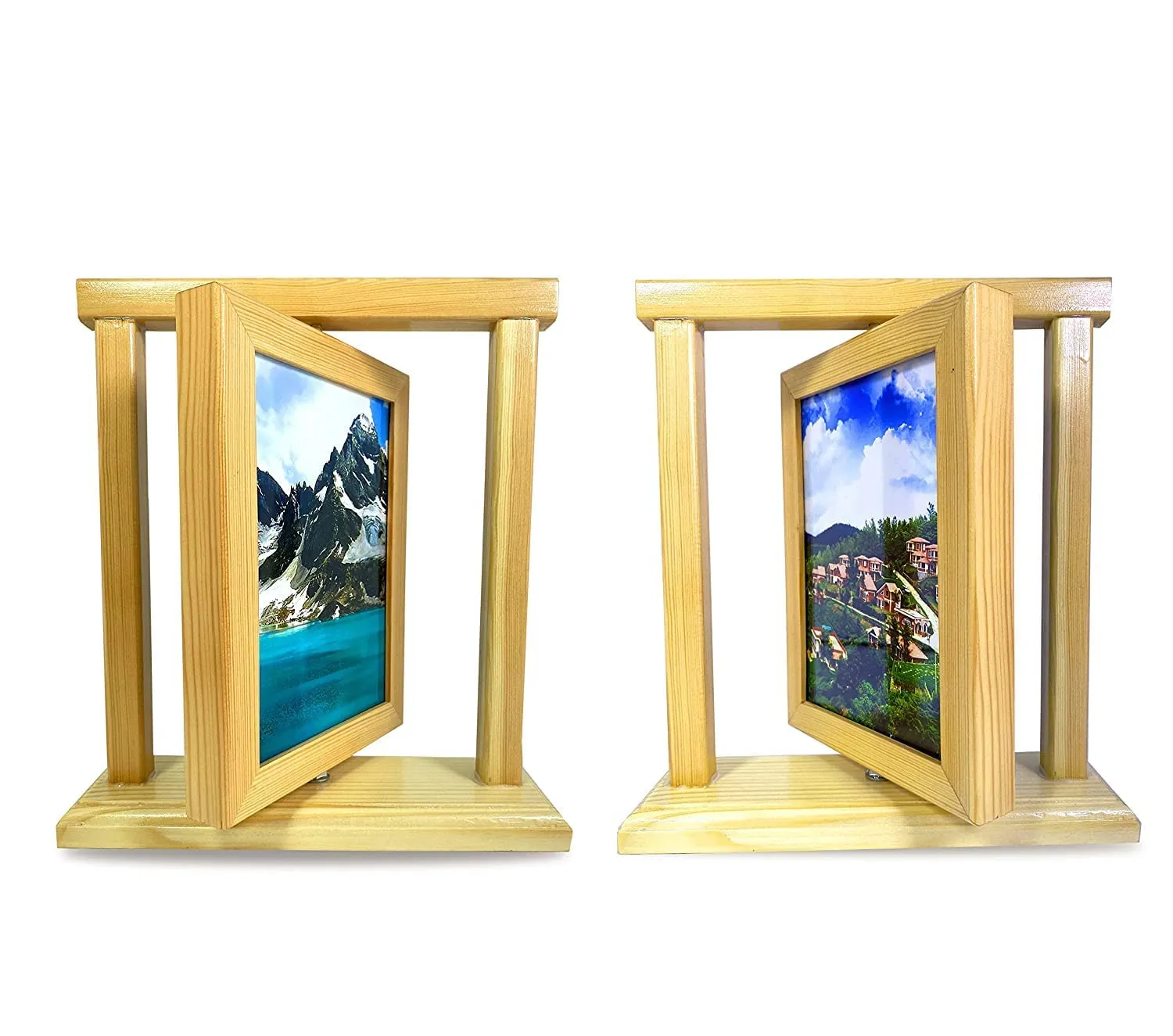KAP Pinewood Rotating Photo Frame for Tabletop/Desk (5” X 7”)