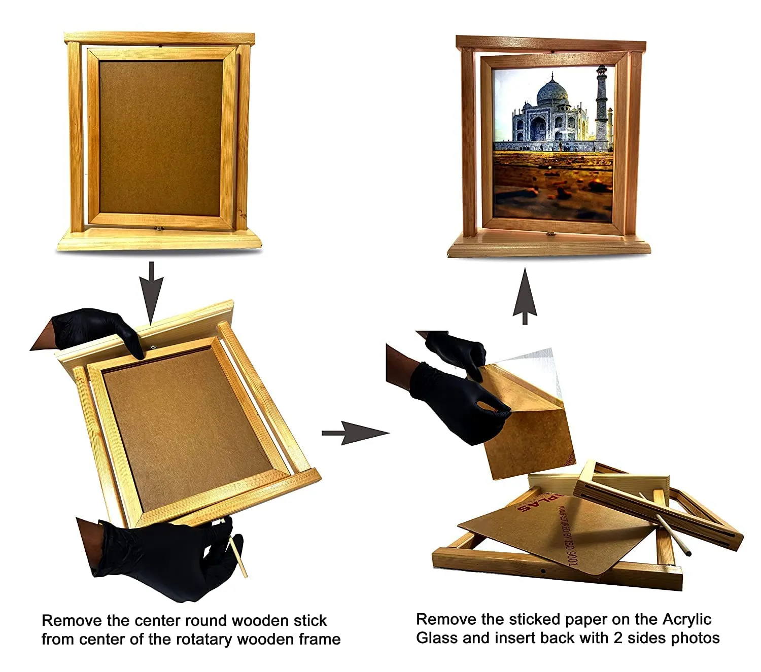 KAP Pinewood Rotating Photo Frame for Tabletop/Desk (5” X 7”)