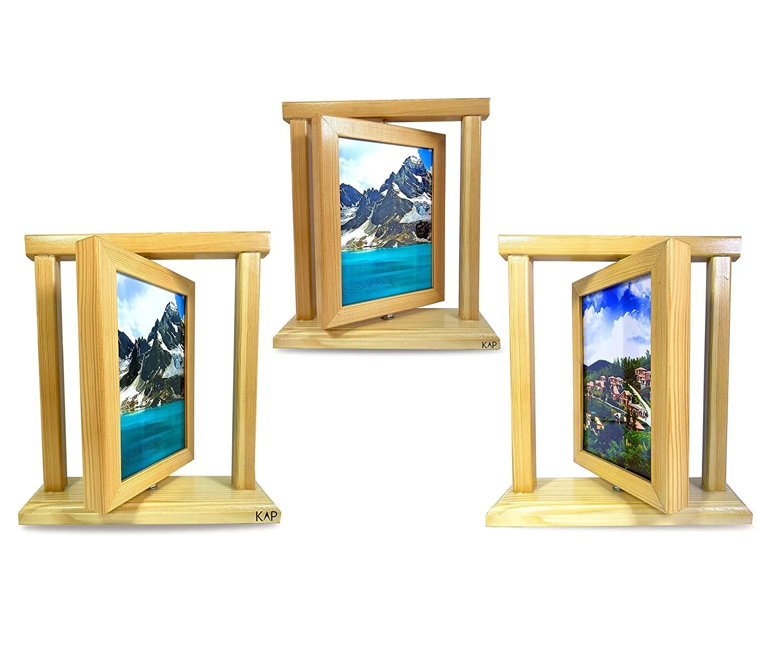 KAP Pinewood Rotating Photo Frame for Tabletop/Desk (5” X 7”)