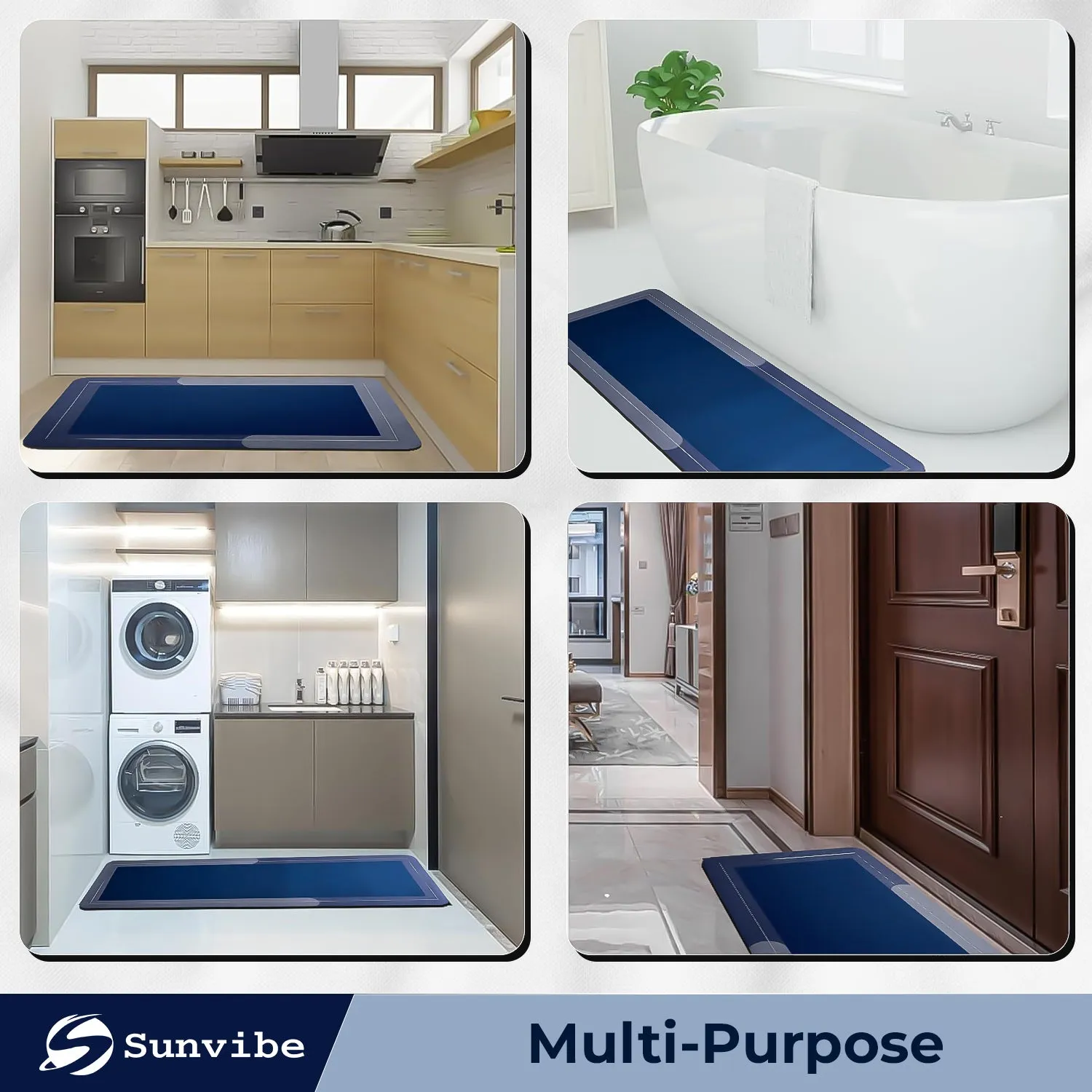 Kitchen Floor Mat 3.5mm (120x40cm & 40x60cm, Blue-2 Pieces)