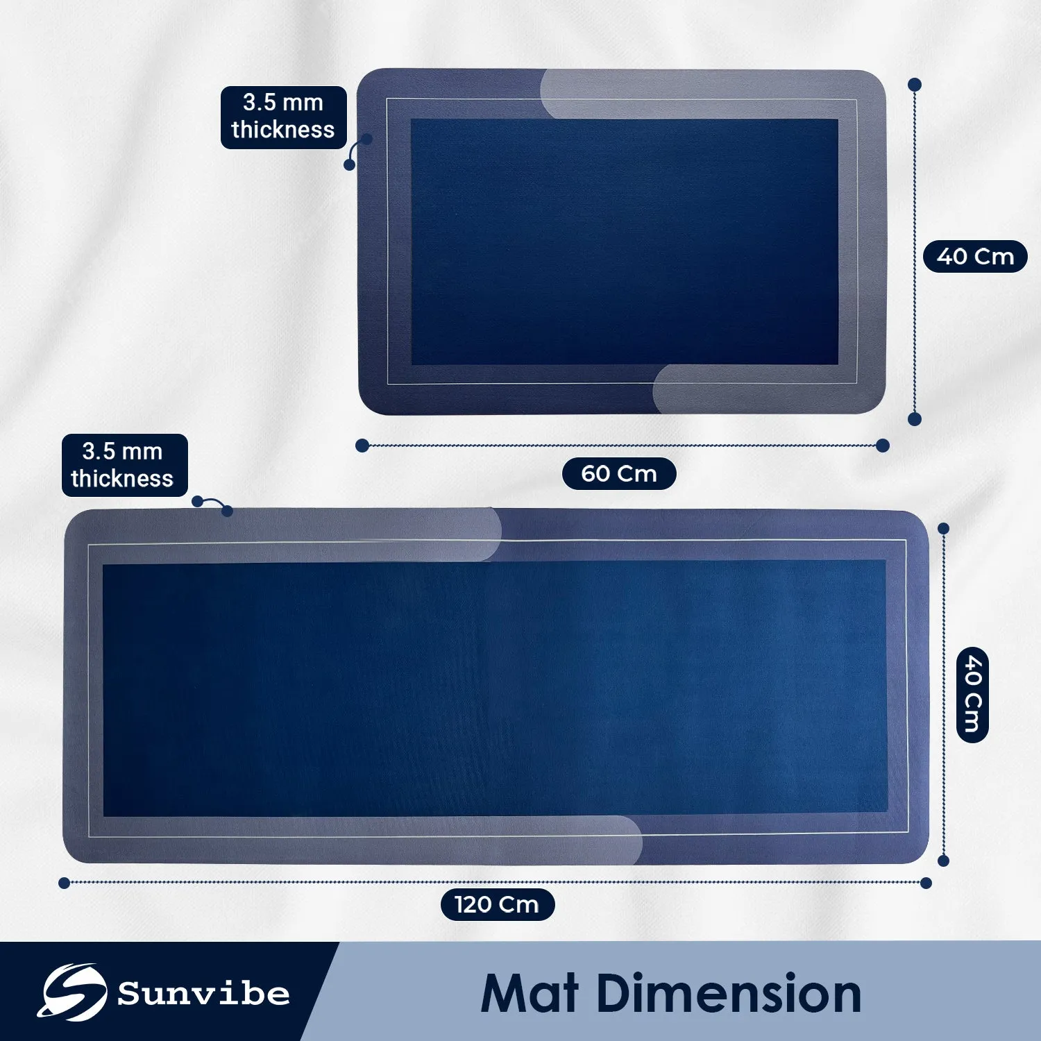 Kitchen Floor Mat 3.5mm (120x40cm & 40x60cm, Blue-2 Pieces)
