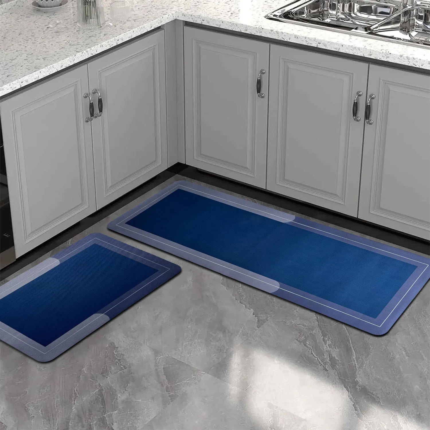 Kitchen Floor Mat 3.5mm (120x40cm & 40x60cm, Blue-2 Pieces)