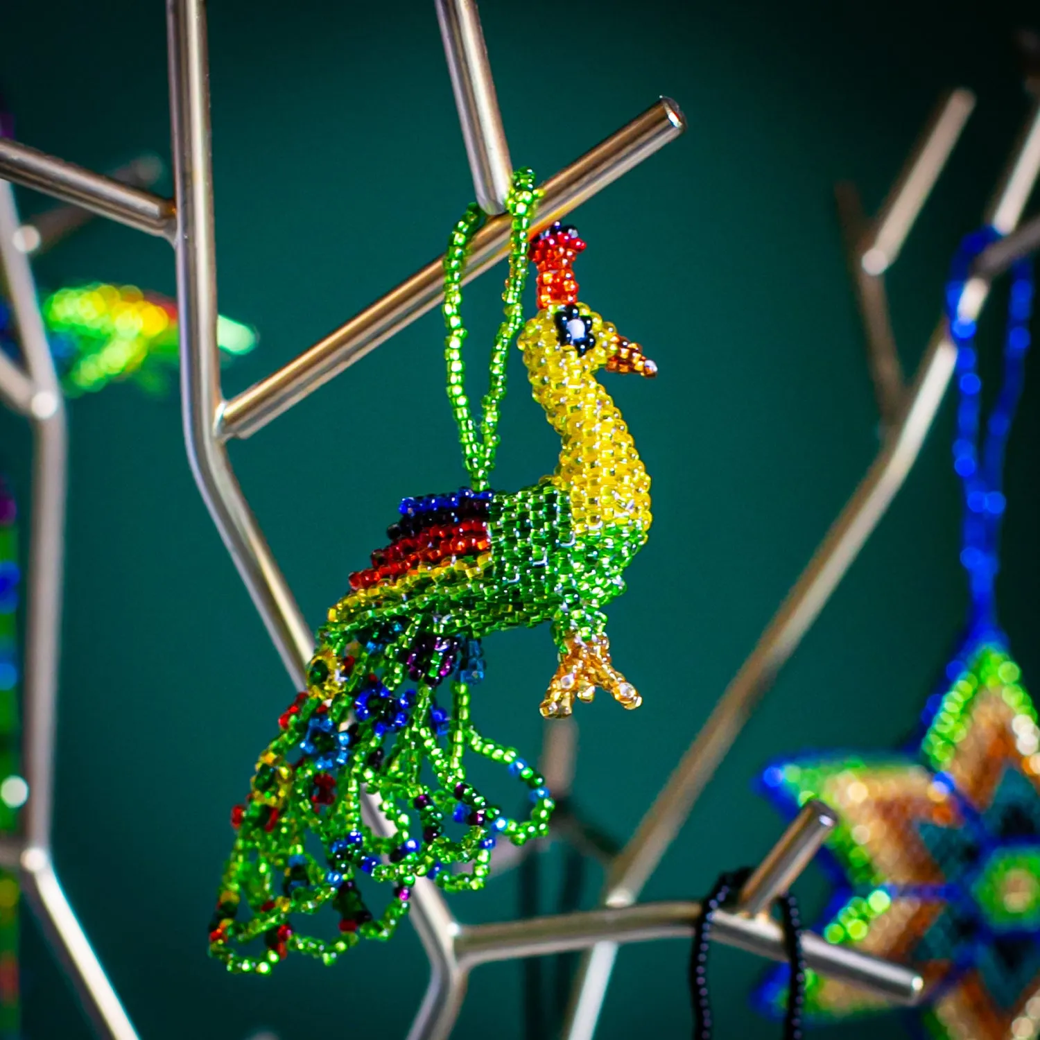 Large Beaded Peacock Ornament