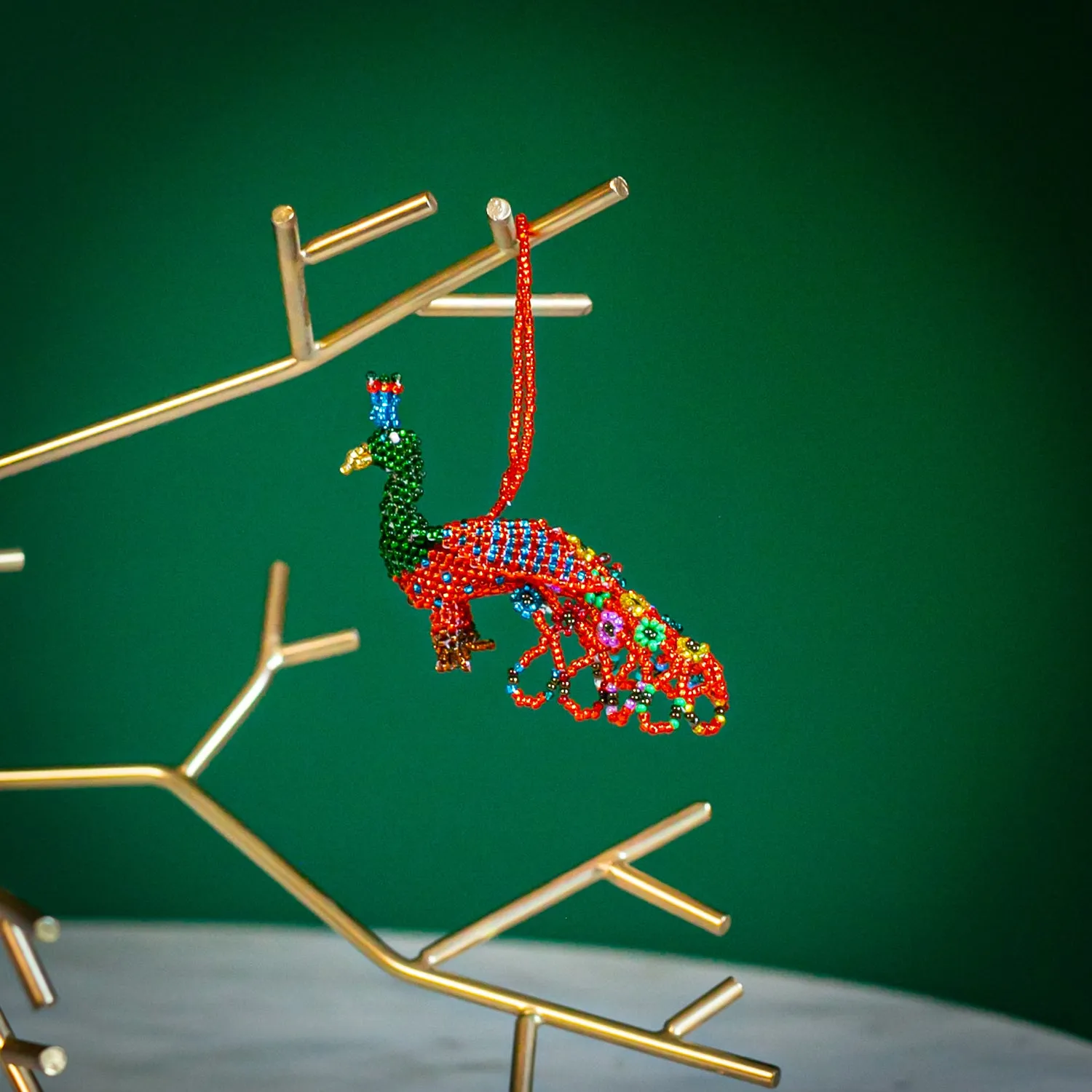 Large Beaded Peacock Ornament