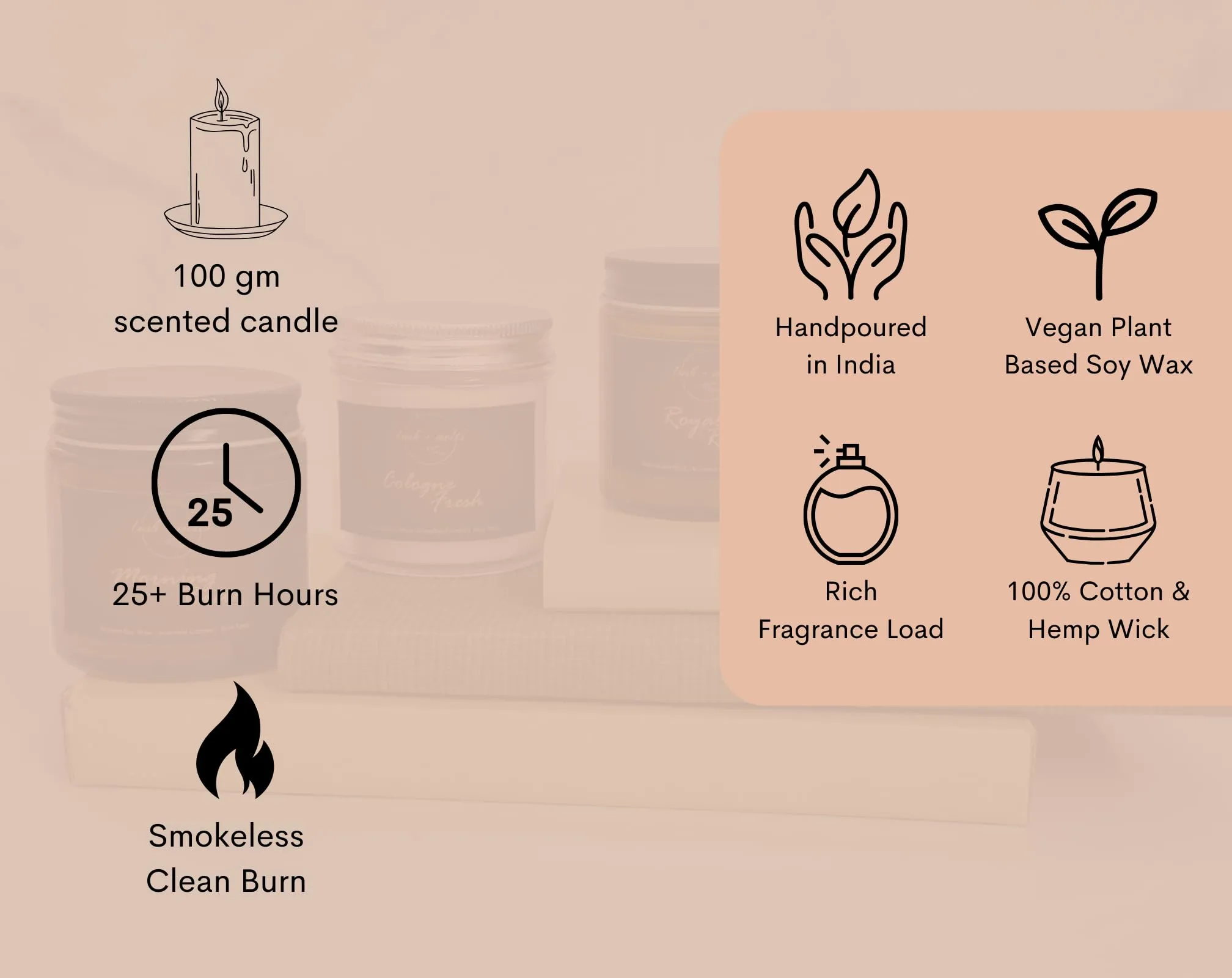 Lush & Melts Plant Based Soy Wax Candle Set | 4 X 100g Each | Premium Scented Candles | 100% Vegan | Candles for Home Decor | Candles for Gifting | Long Lasting Aroma Candles