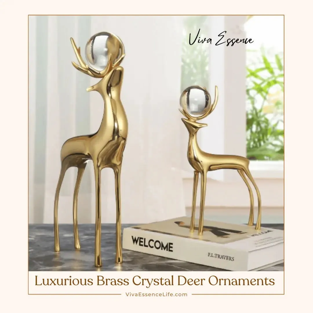 Luxurious Brass Crystal Deer Ornaments - Elegant Home Décor & Gift