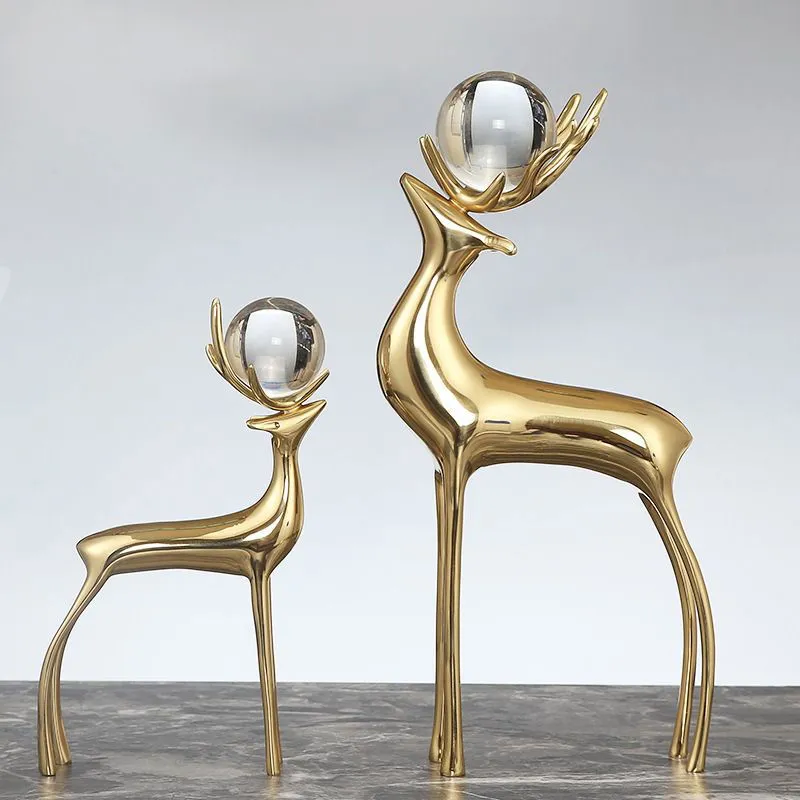 Luxurious Brass Crystal Deer Ornaments - Elegant Home Décor & Gift