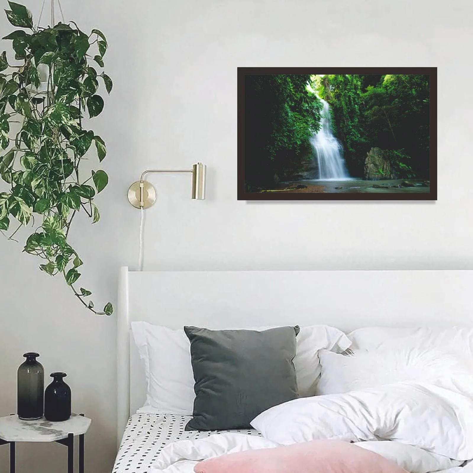 Mad Masters Waterfall Scenery Framed Photo, Wall Hanging Home Decor Painting for Living Room & Bedroom Decoration (18 x 12 Inch,Paper)