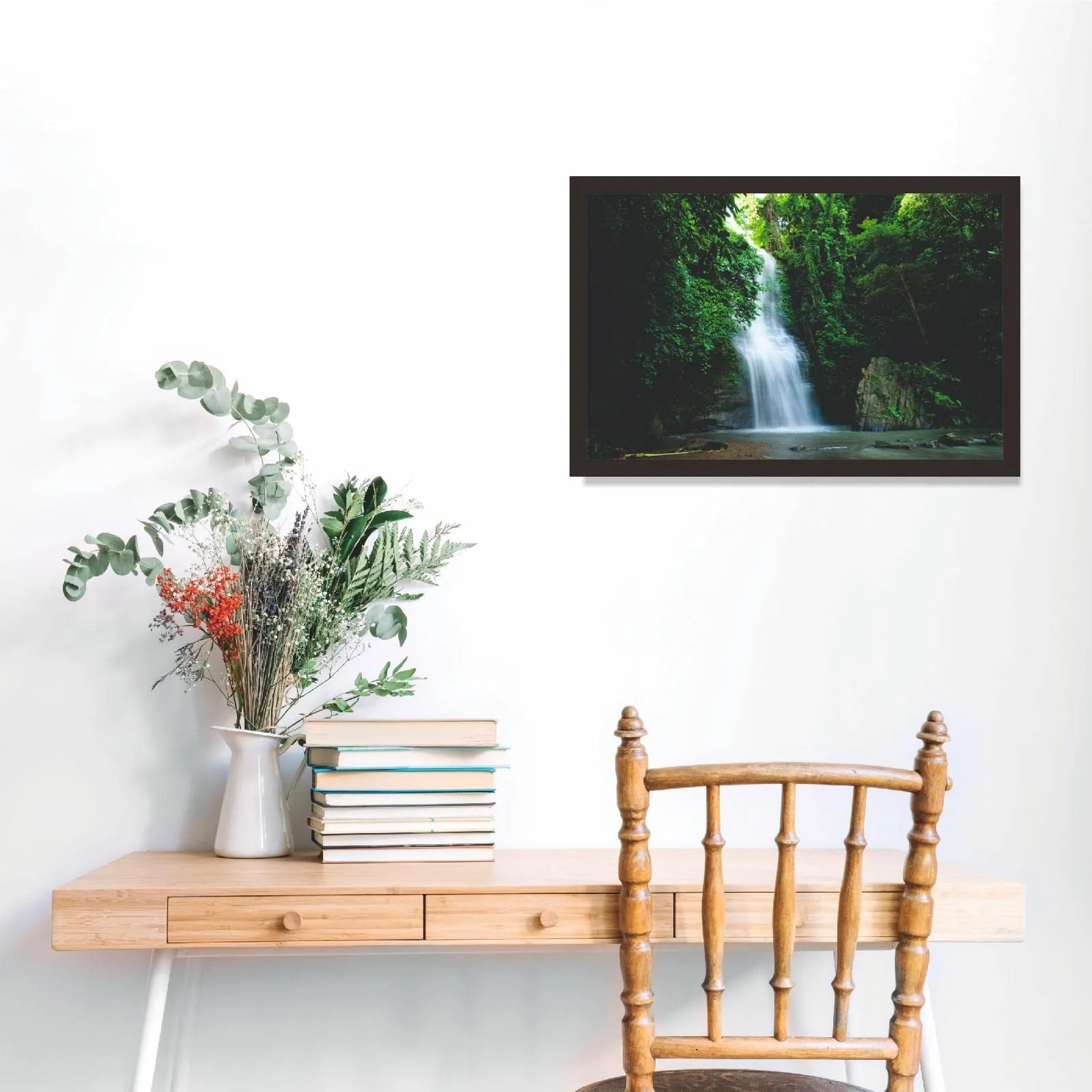 Mad Masters Waterfall Scenery Framed Photo, Wall Hanging Home Decor Painting for Living Room & Bedroom Decoration (18 x 12 Inch,Paper)