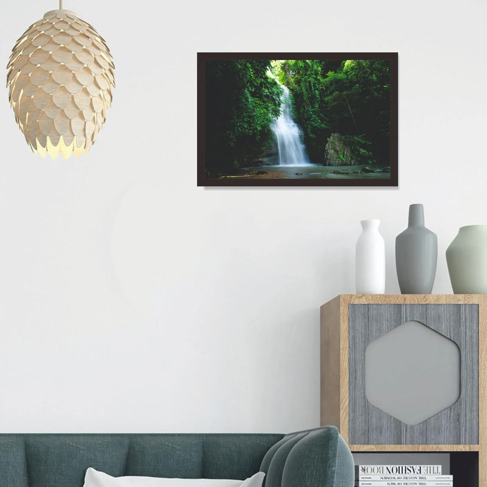 Mad Masters Waterfall Scenery Framed Photo, Wall Hanging Home Decor Painting for Living Room & Bedroom Decoration (18 x 12 Inch,Paper)