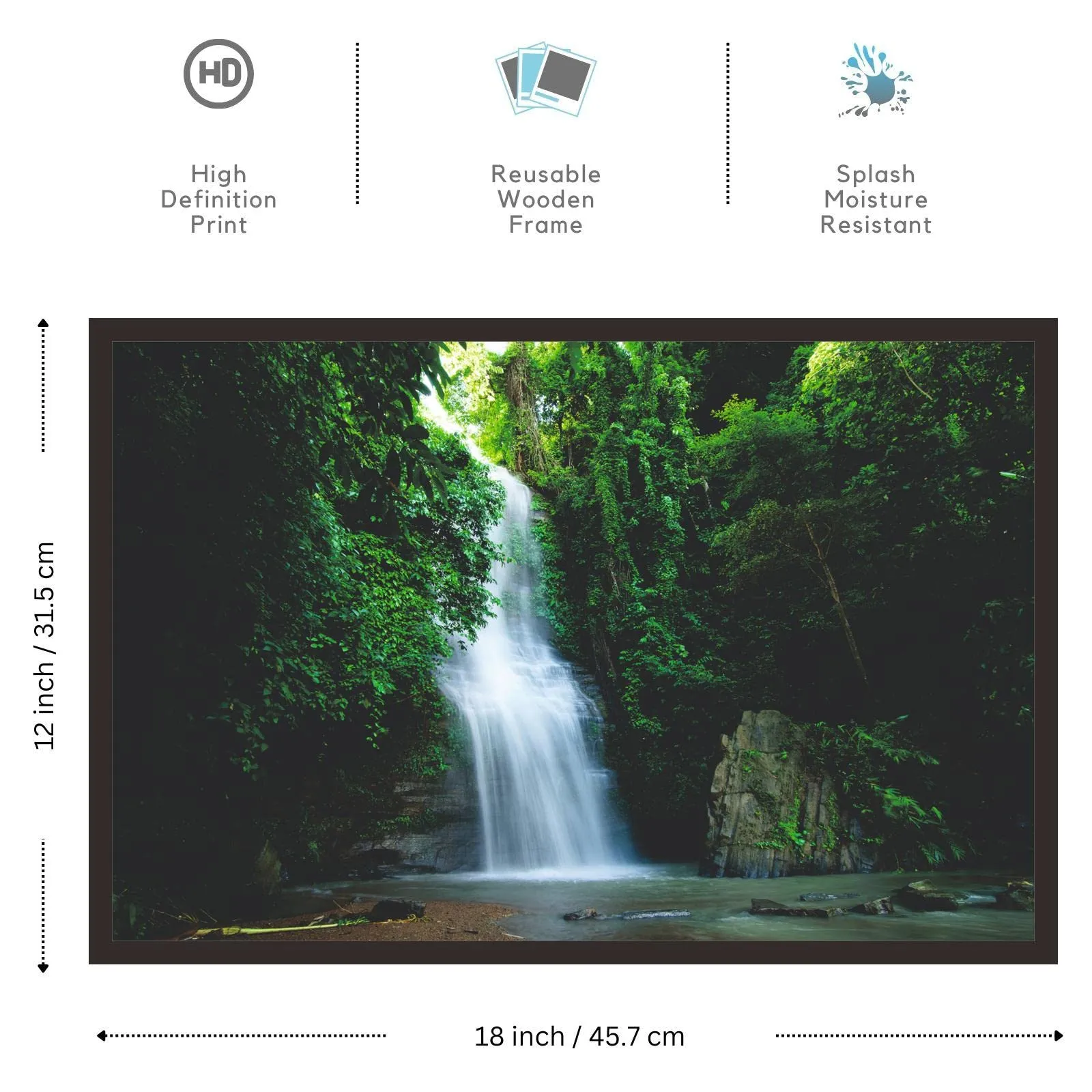 Mad Masters Waterfall Scenery Framed Photo, Wall Hanging Home Decor Painting for Living Room & Bedroom Decoration (18 x 12 Inch,Paper)