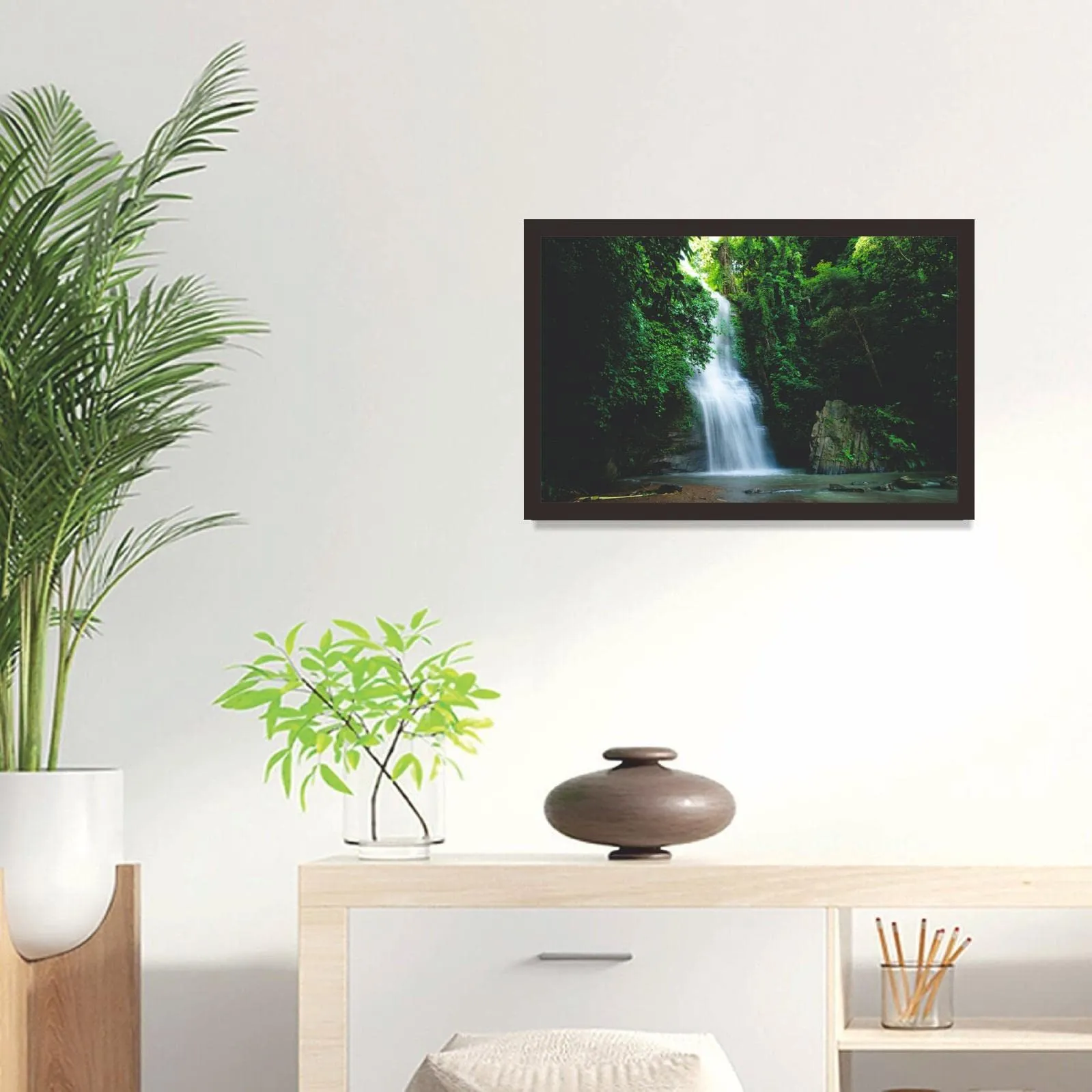 Mad Masters Waterfall Scenery Framed Photo, Wall Hanging Home Decor Painting for Living Room & Bedroom Decoration (18 x 12 Inch,Paper)