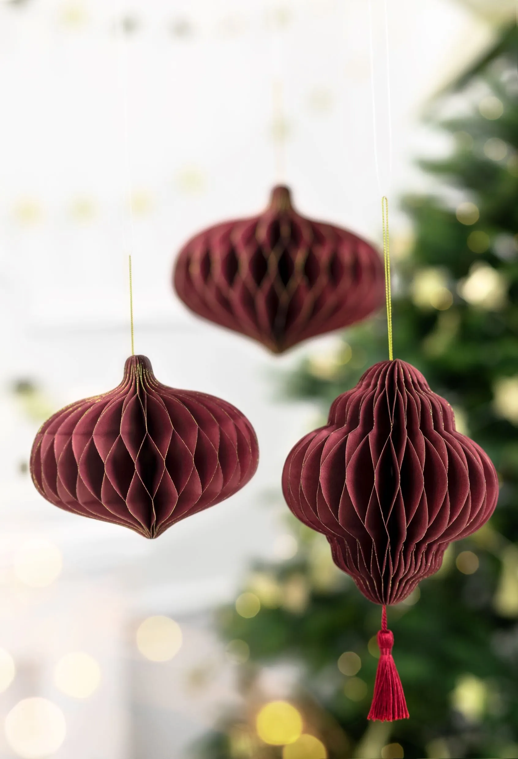 Paper Honeycomb Ornament Lantern Deep Red