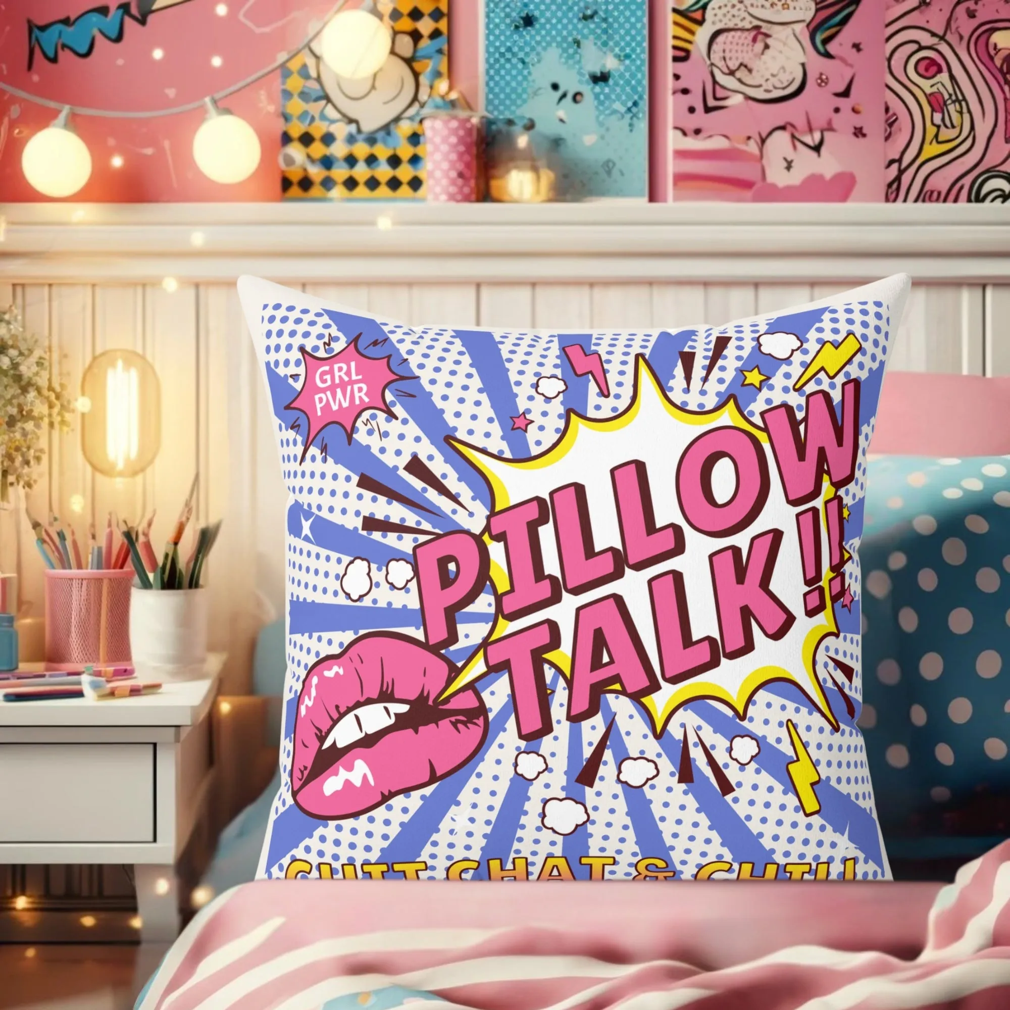 Pop Art Teenager Pillow Talk cover, Colorful Teen Bedroom Decor