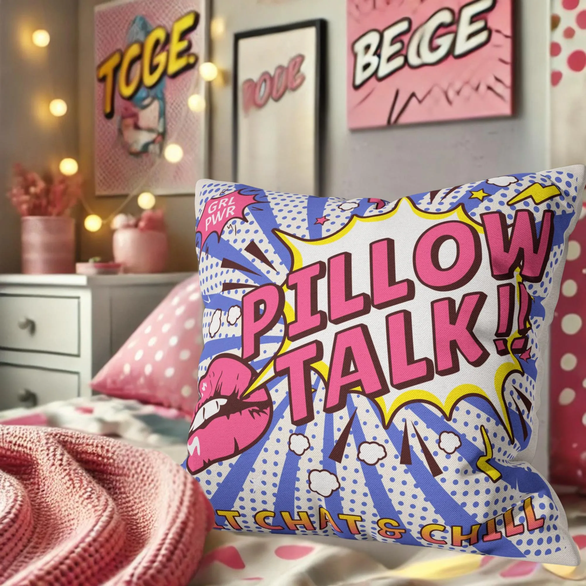 Pop Art Teenager Pillow Talk cover, Colorful Teen Bedroom Decor