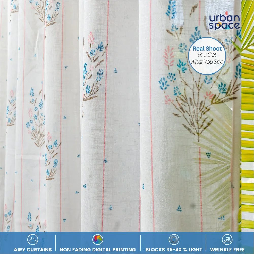 Printed Sheer Linen Curtains, Light Filtering, Pack of 2 Curtains - Blue Dahlia