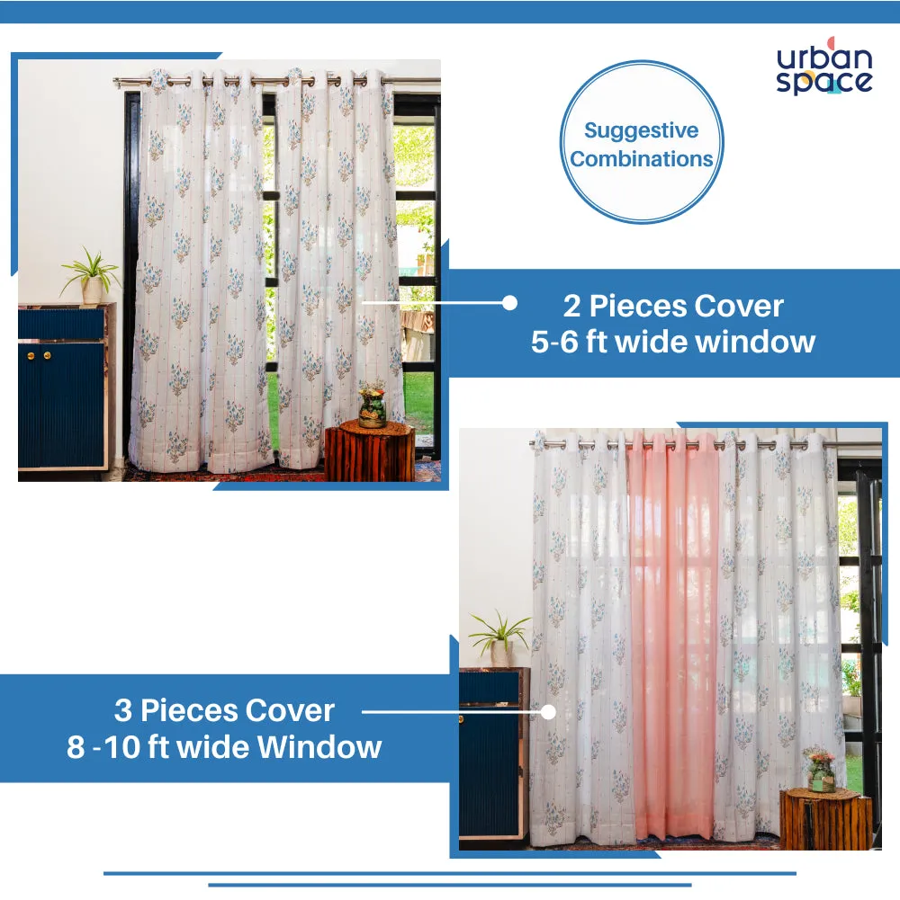 Printed Sheer Linen Curtains, Light Filtering, Pack of 2 Curtains - Blue Dahlia