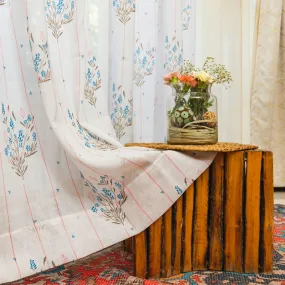 Printed Sheer Linen Curtains, Light Filtering, Pack of 2 Curtains - Blue Dahlia