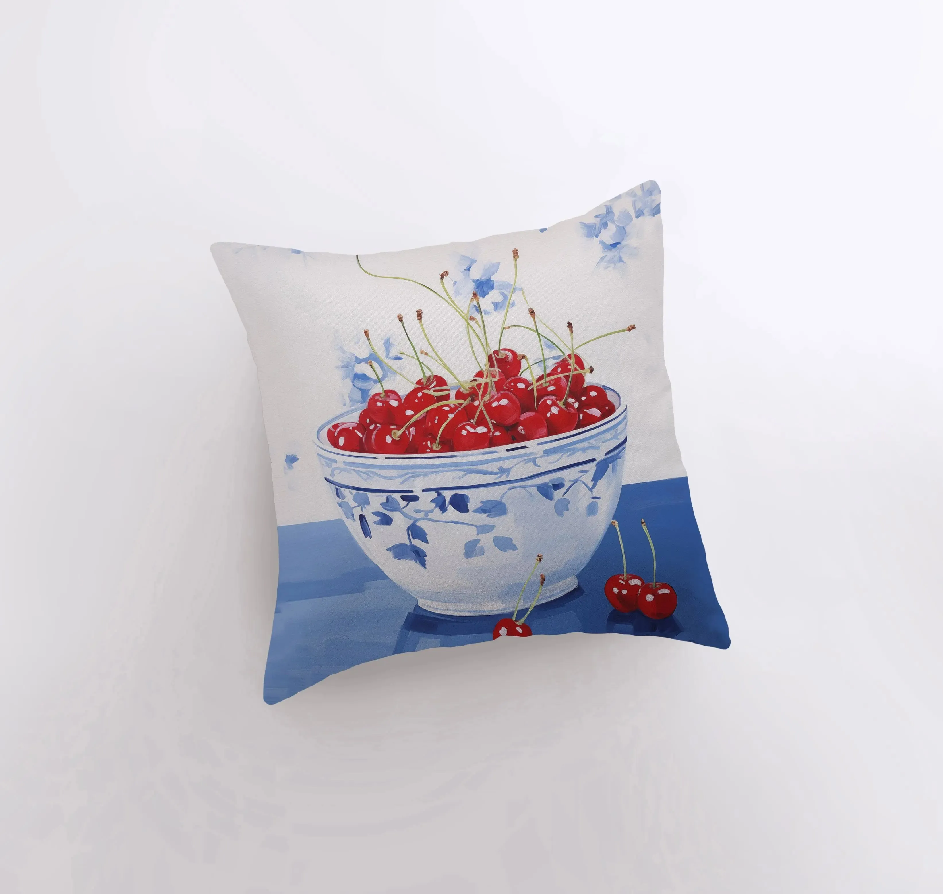 Red Cherry Bowl | Gouache Painting | Food Pillow | Fruit | Abstract Still Life | Throw Pillow | Home Decor | Gift for Her | Pillow Cover
