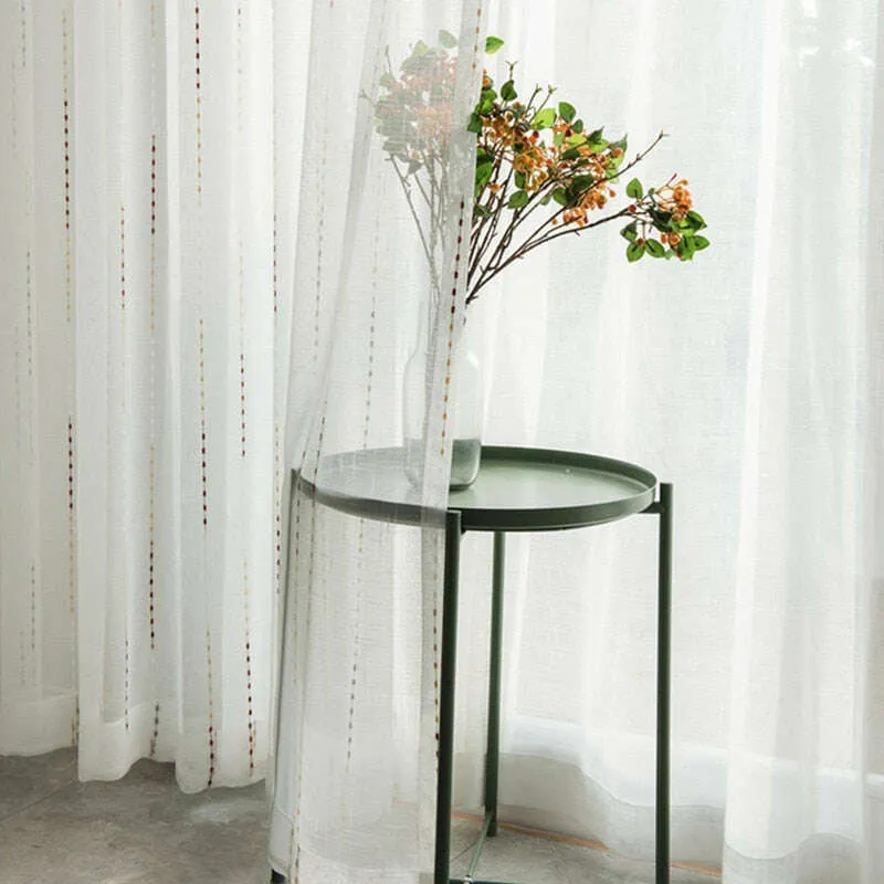 Rémy Colorful String Rain Stitched Semi - Shading Curtains - White